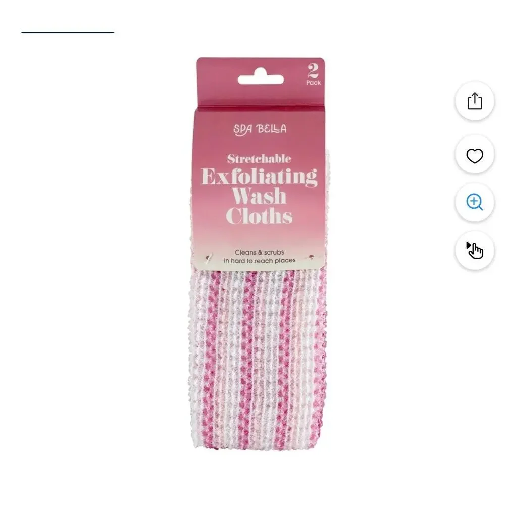 Spa Bella NWT Stretch Exfoliating Wash Cloths 2 Pack Pink White Body Scrubber